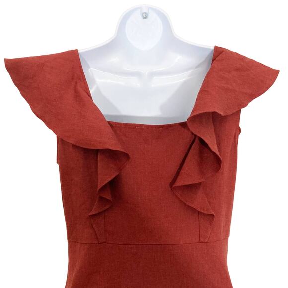 Elegant Ruffled Midi Dress in Rich Brown - Picture 9 of 15